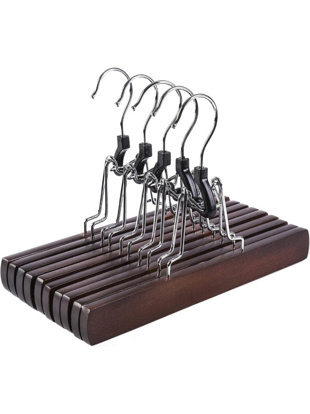10 Pack Wooden Clip Hangers with Non-Slip Velvet, Antique Finish for Pants